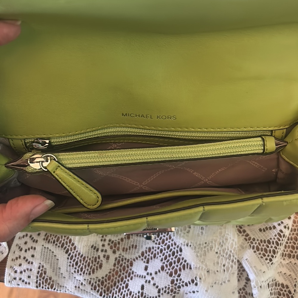 Michael Kors Soho Leather Quilted Chain Shoulder Bag in Lime Green - Picture 14 of 16